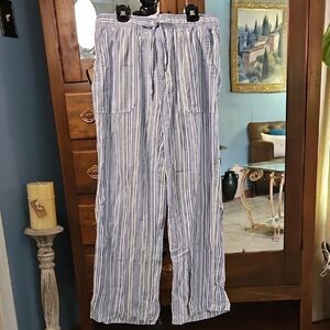 Gap Linen Blend Striped Pull On Pants XS Blue White Drawstring Waist